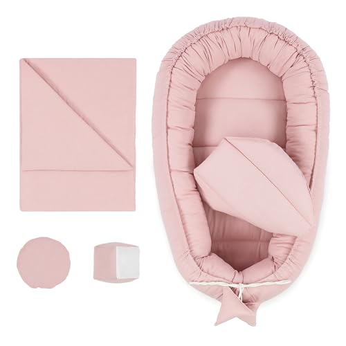 Nido bebé recién nacido 90x50 cm - reductor cuna cuco de colecho capullo ideal para moisés góndola y viaje set de 6 piezas Rosa Sucio