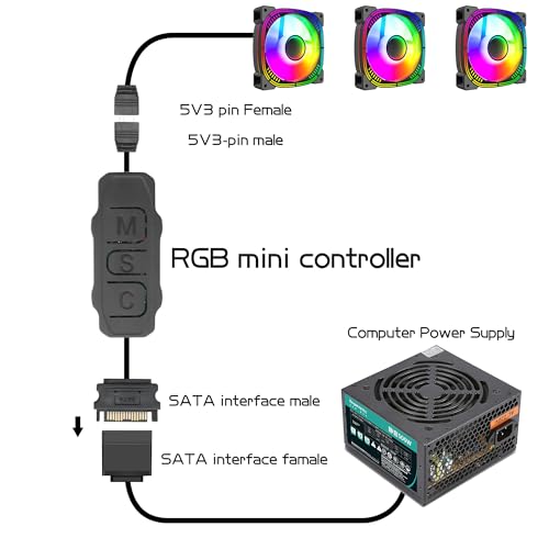 YAODHAOD Mini ARGB Controller 3‑Pin RGB 5V Controller, Built-in Light Mode,SATA Power Supply RGB Controller for PC Fan, Light Strip,Water/Air Cooled Radiator (Black) - Image 2