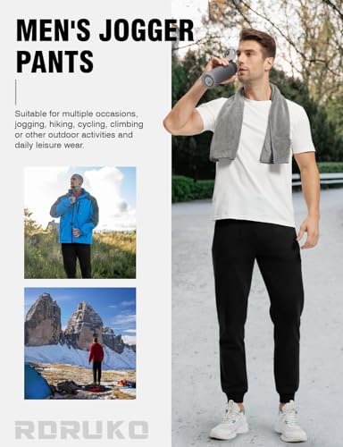 Image of Rdruko Men's Fleece Joggers Pants Winter Warm Sweatpants with Zipper Pockets Athletic Running Gym Workout