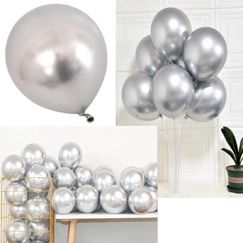 Image of Silver Chrome Balloons, 50 pcs Silver Chrome Metallic Balloons for Birthday, Anniversary, Engagement, Wedding Decorations, Baby Shower, Festival Party Decorations (50 Pcs, SL Ch)