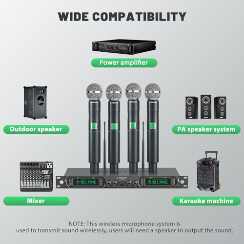 image for Phenyx Pro Wireless Microphone System, 4-Channel UHF Wireless Mic, Fix