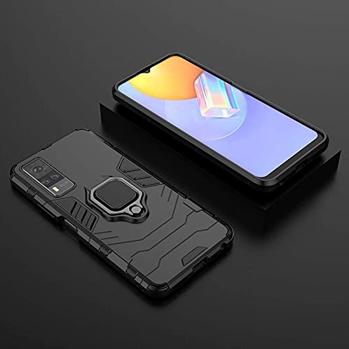 Image of FitSmart Protective Rugged Hybrid Robot Armor Hard Back Cover with Ring Kickstand Case for vivo Y31 / V2036 - Black