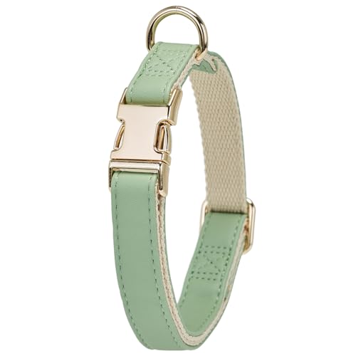 YUDOTE Collare per cani in morbida pelle con fibbia in metallo a sgancio rapido di sicurezza, collare imbottito in cotone naturale per cani di taglia media con pelle sensibile, verde salvia