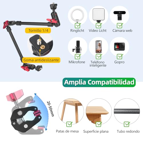 Brazo Mágico de 57 cm con superabrazadera flexible de 360 grados para móvil y cámara 5
