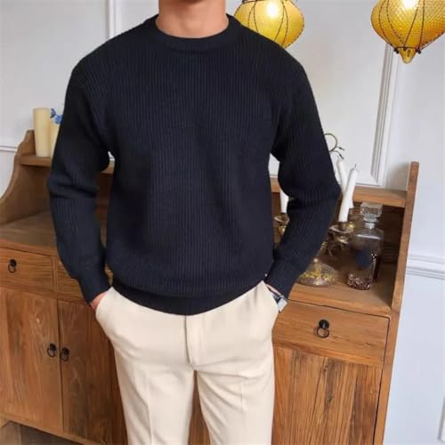 Men's Trendy Slim Fit Sweater Crew Neck Long Sleeve Pullover Japanese Korean Style Knitted Top3