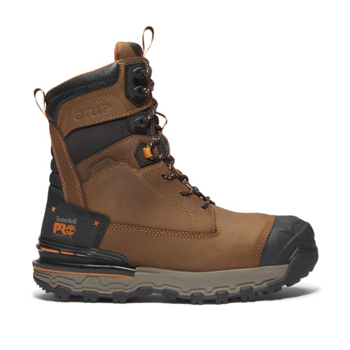 Timberland PRO Boondock - Botas de trabajo industriales ultraligeras de 8 pulgadas con puntera de seguridad impermeable para hombre, Marrón claro, 43.5 EU
