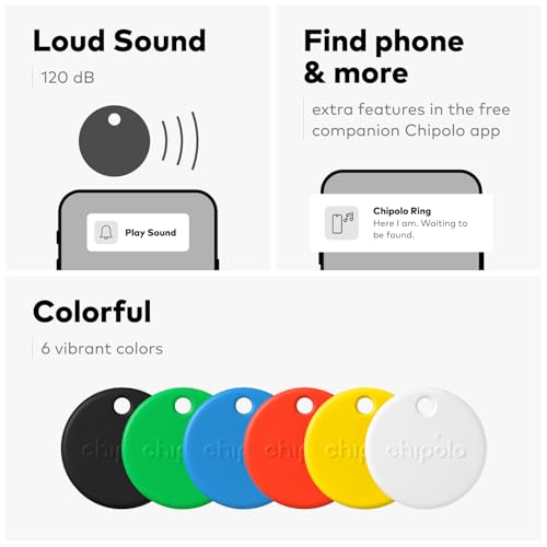 Chipolo POP Schlüsselfinder – Farbenfroher, kompatibler und lauter Bluetooth-Tracker mit Ruf dein Handy an & Außer-Reichweite-Warnungen, kompatibel mit Apple Find My oder Find Hub von Google - Schwarz