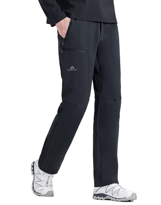Pioneer Camp Thermo Wanderhose Damen wasserdicht Softshellhose Thermohose Outdoor Fleece Hosen verschleißfest Winddicht Skihose mit 3 Reißverschlusstaschen für alle Outdoor-AktivitätenBlack;L