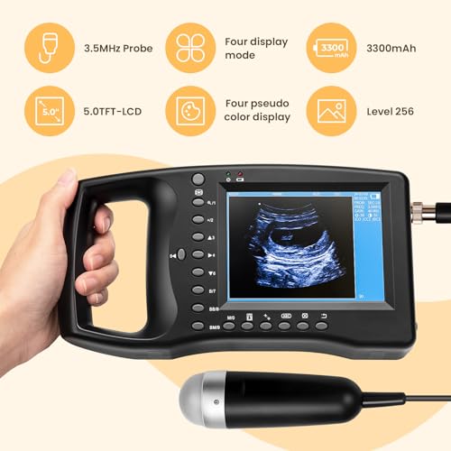 Ultraschall-Scanner Veterinär, Vet Portable B-Ultra Sound Scanner Maschine Bauernhof Tiere Haustier Mit 3,5 MHz Mechanische Sonde 8 Farbfelder Für Schafe, Hunde, Katzen Und Für Trächtigkeitstest