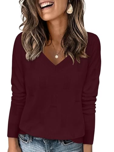 Image of Yincro Women V Neck Long Sleeve Soft Sweater Knit Casual Pullover Top