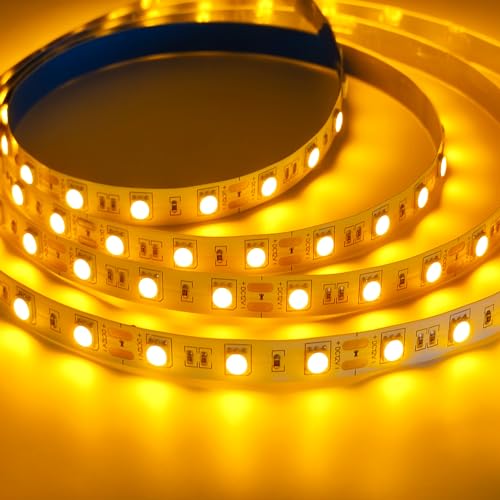 iNextStation 12V Ruban à LED Jaune, 5M 300LEDs 5050 SMD Flexible Découpables Bande pour Éclairage Décoratif Intérieur, Fête, Vacances, Noël, Placard,TV (Adaptateur non Inclu)