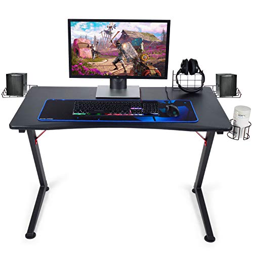 GTRACING Gaming Desk Computer Office Pc Gamer Table Racing Style Professional Game Station Z Shaped with Gaming Controller and Cup Holder, Black