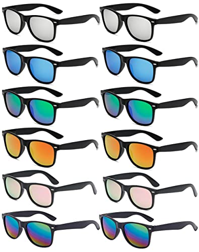 Eyegla 12 Pack Neon Mirrored Sunglasses Bulk 80s Colorful Multipack Sunglasses Party Favors Retro Glasses for Men Women