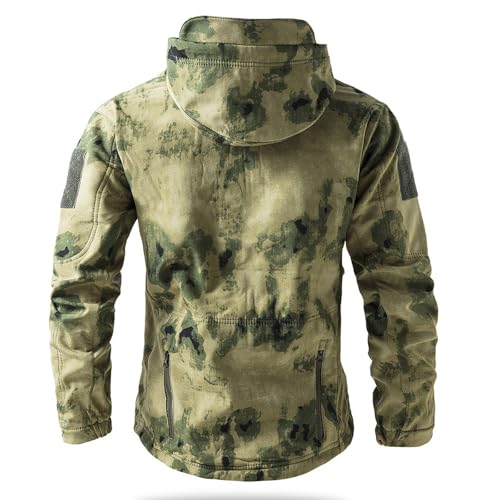 Image of Men's Camouflage Jacket Full-Zip Waterproof Fleece Lined Winter Coats Hooded Military Windbreaker Jackets with Pocket