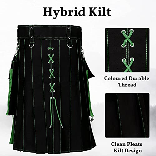Hybrid Kilts for Men Sport Kilt Traditional Highland 100% Cotton Jeans (Belly Button Measurements 42, Black & Green)3