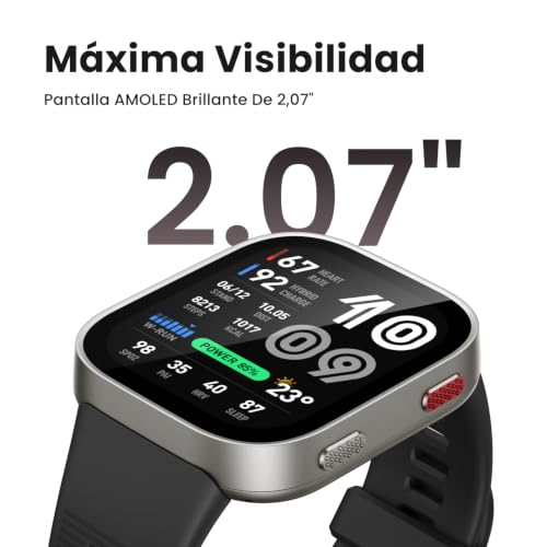 Amazfit Bip MAX 50 mm Smartwatch Reloj Inteligente, Pantalla AMOLED 2,07", hasta 20 Días, GPS & Mapas, 4 GB Almacenamiento, Entrenamiento Híbrido, 150+ Deportes, Modo HYROX, para Android y iPhone - Imagen 3