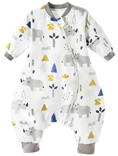 Chilsuessy Saco de dormir para bebé con mangas desmontables, 1,5 tog, 100 % algodón, para todo el año, con piernas, rinoceronte dulce, 100 cm de altura, 100-110 cm