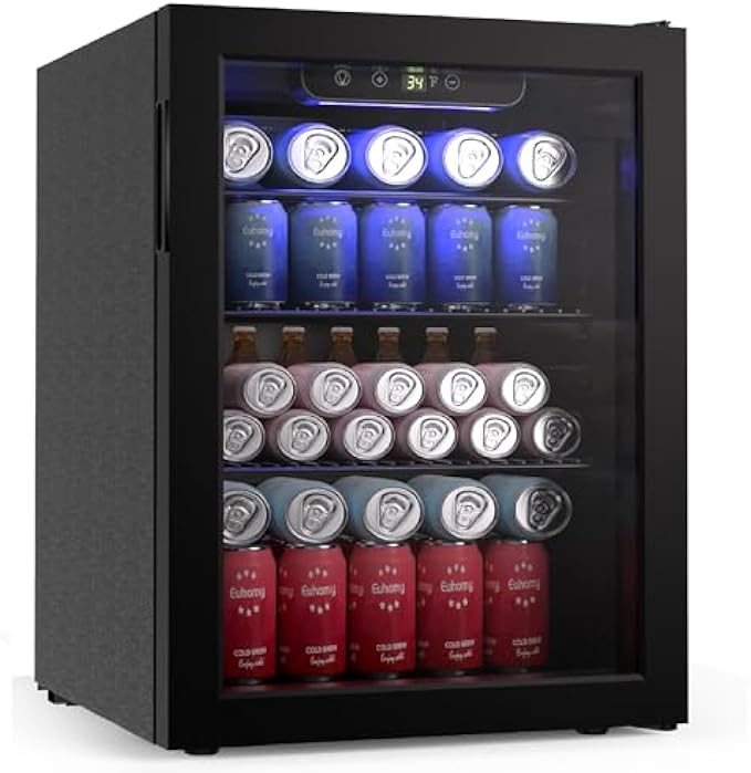 EUHOMY Beverage Refrigerator and Cooler, 126 Can Mini fridge with Glass Door, Small Refrigerator with Adjustable Shelves for Soda Beer or Wine, Perfect for Home/Bar/Office, Silver