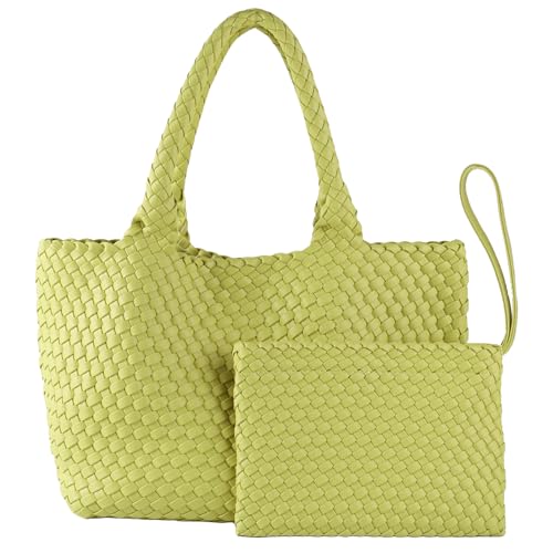 Image of Woven Tote Bag for Women Vegan Leather Handwoven Bags with Small Purse