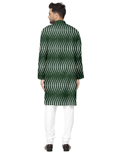 Image of Gauri Laxmi Enterprise Men's Cotton Blend Foil Print Kurtas (Ethnic Wear) (40, Dark Green)