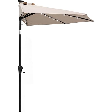 9ft Patio Umbrella with Solar LED Lights and 90° Tilt Mechanism