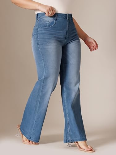 Image of Miss Chase A+ Women's Wide-Leg High Rise Regular-Length Stretchable Denim Jeans