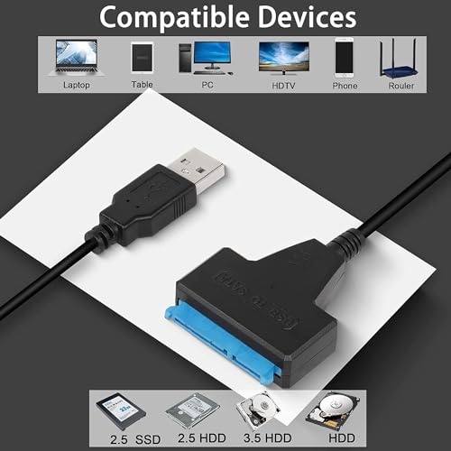 Image of USB 3.0 to SATA III Hard Drive Adapter Cable for 2.5 /3.5 Inch HDD SSD and DVD - 22 Pin (7+15) Converter With Dual USB 3.0 and 2.0 Power Cable