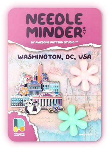 Image of Awesome Pattern Studio Needle Minder Set - Washington Magnetic Needle Minder + 2 Needle Threaders. Enamel Pin for Cross Stitch, Embroidery and Craft