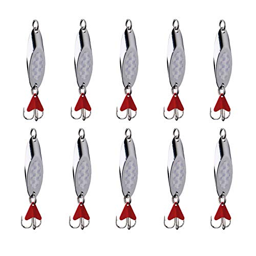 Casting Fishing Spoons Lures Saltwater Jigging Spoons Fishing Tackle Bait with Treble Hooks Hard Metal Spoon Lures for Salmon Bass