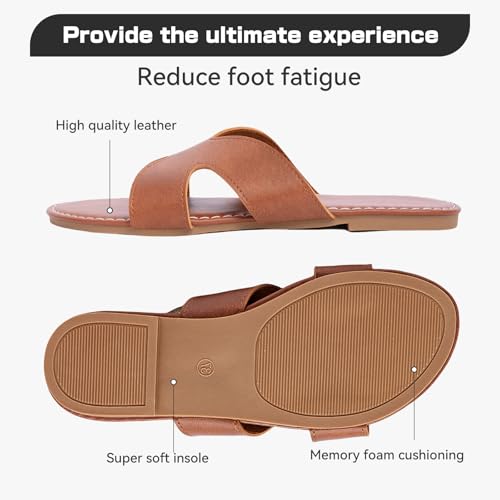 Women's Flat Slide Sandals Summer Open Toe Slip On Casual Beach Slippers, Wide Widths Available 5-112