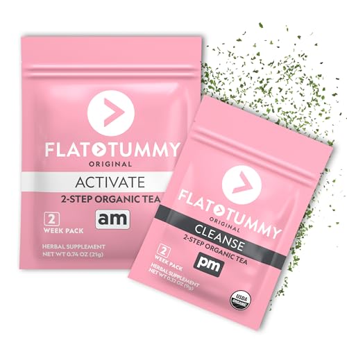 Flat Tummy Detox Tea (2 Week Program) – 2-Step Detox Tea to Boost Energy & Reduce Bloating* - All Natural Detox Cleanse w/ Green Tea, Lemon Balm, Dandelion, Fennel, & More - Digestion support