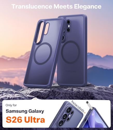 Image of TORRAS Magnetic Fit for Samsung Galaxy S26 Ultra Case, [Military Grade Tested] Shockproof Translucent Matte Back Cover, Strong Magnet for Car Mount & Wireless Charging, Slim Anti-Fingerprint - Purple