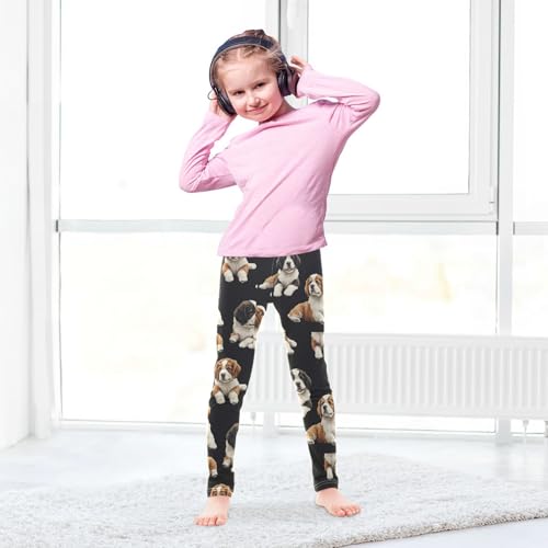 Cute Puppy St Bernard Dogs Girls Leggings Kids Yoga Pants Dance Active Tights 4T4