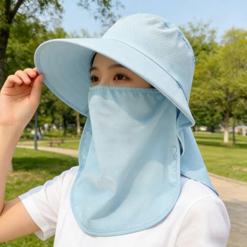 Image of UPF 50+ 3-in-1 Sun Hat for Women, Wide Brim UV Protection Visor Hat with Detachable Neck Flap & Face Cover