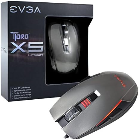 EVGA TORQ X5L Gaming Mouse/Customizable/8200 DPI/5 Profiles/8 Buttons/Ambidextrous (901-X1-1051-KR),Black