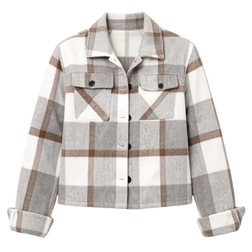 Elneeya Womens Plaid Jacket Cropped Vintage Button Up Collared Fall Coat - image 4