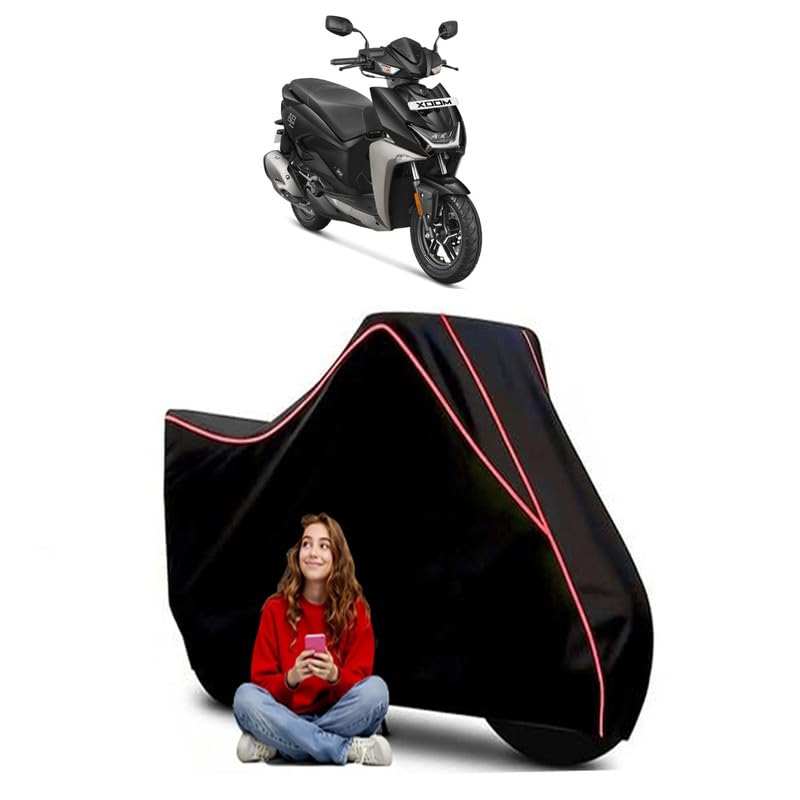 Image of Xoom VX Scooty Bike Cover Water Resistant Outdoor Use Universal Fit Scooters Motorcycles Heavy Duty UV Protection Dust Rain Scratch Resistant Elastic Bottom Black Blue Piping