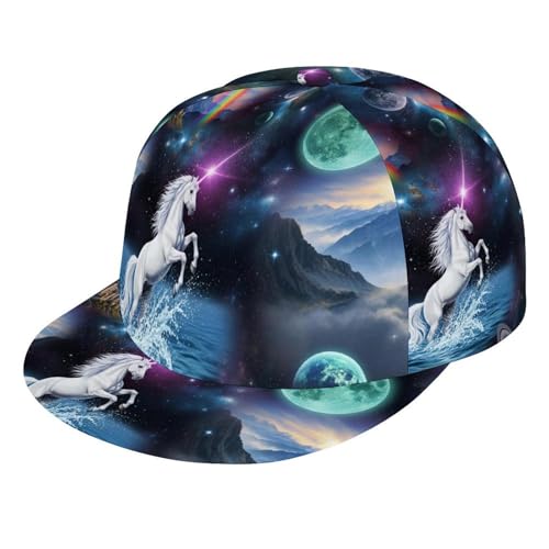 Unisex Adult Rainbow Stars Planet Space White Unicornss Baseball Cap Snapback Dad Hat for Camping Golf Outdoor Activities, Fashionable Adjustable Snap Military Cap, One Size Fits Most