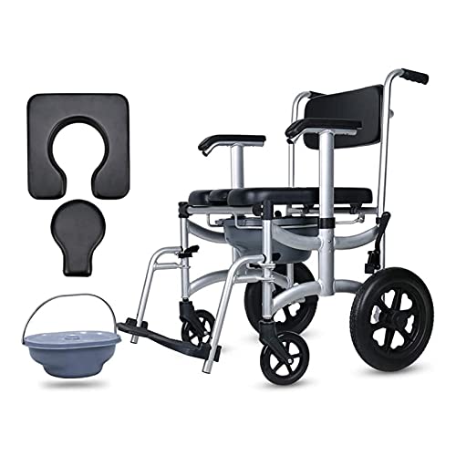 FQCXCKJ Silla de Ruedas, Inodoro, Inodoro con Silla de Ruedas, Silla de Ruedas, Ducha, Silla de Transporte, Taburete de Inodoro para discapacitados, Inodoro móvil Plegable