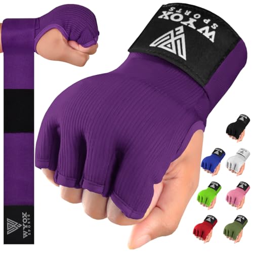 Image of WYOX Gel Boxing Hand Wraps Inner Gloves for Men & Women - 80cm /31inch Quick Wrist Strap, Padded Knuckle Support, Fingerless MMA Muay Thai Kickboxing Wraps for Training, Punching & Martial Arts