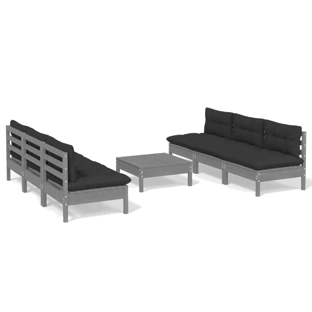 vidaXL Juego de Muebles de Jardín 7 Piezas y Cojines Patio Terraza Sofá Silla Mesa Asiento Hogar Mobiliario Exterior Suave Robusto Gris Madera Pino