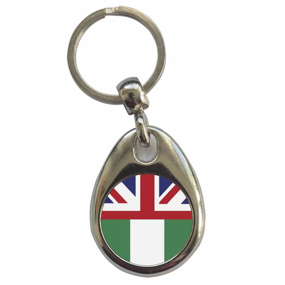 Ozorath Nigeria United Kingdom Split Flag Keyring Keychain with Split Ring Attachment and Metal Key Fob