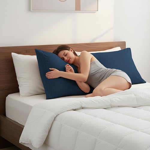 Image of Elegant Comfort Luxury Ultra-Soft 1-Piece Body Pillowcase - 1500 Premium Hotel Quality Microfiber Double Brushed - Wrinkle Resistant, Body Pillowcase Size, Navy Blue