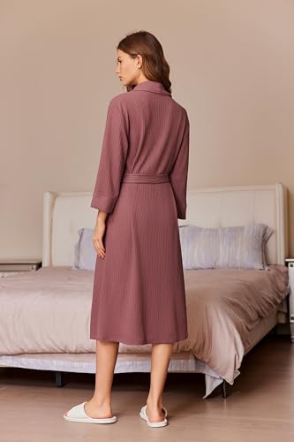 Ekouaer Robes For Women Long Waffle Knit Bathrobe Lightweight Kimono Robe Soft Shawl Collar Spa Robes With Pockets S-Xxl thumb #4
