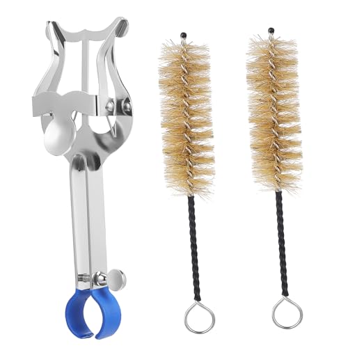 Mikinona 小号用属製楽譜スタンド クランプ式譜面ホルダー 耐振ゴムパッド付き 演奏用譜面クリップと小型清掃ブラシ