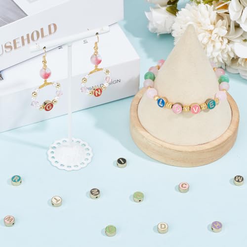 SUNNYCLUE 1 Box 52Pcs Alloy Alphabet Beads Metal Letter Bead Bulk Flat Round Initial Alloy Letters Multicolor Enamel Beads for jewellery Making Beads Accessories DIY Earring Crafting Beginners Women - Image 4