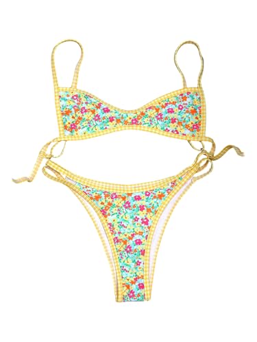 Maillot de bain deux pièces à fleurs qui affine la silhouette sans marque