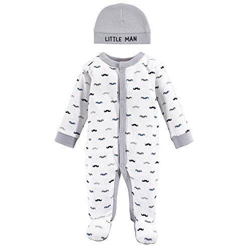 Luvable Friends baby girls Cotton Preemie and Play Cap Sleepers, Mustache, Preemie US