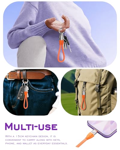 Image of USB C Short Charging Data Cable Lanyard Anti-Drop Wrist Strap Keychain PD 240W 5A Fast Charging Phone Wrist Strap (30cm) Type C Charging Cord Braided 480mbps Data Transfer