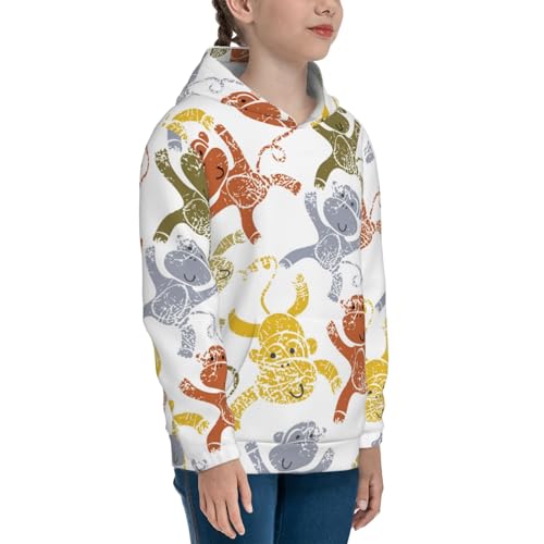 Cartoon Monkey Kids Pullover Hoodies Boys Sweatshirts Girls Athletic Clothes with Pocket3